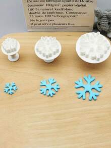 3pcs Snowflake Cookie Cutter Set With Spring Stamp - Plastic Baking Mold Set, Suitable For Christmas Holiday Cookies, Baking Tools, Christmas, Halloween, Party - View 4
