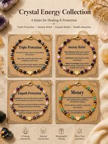 1Pc Healing Crystal Bracelet For Women Bracelets Triple Protection Money New Beginnings Empath Protection Summer Energy Jewelry - Multicolor - View 3