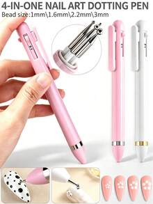 1pc 4‑In‑1 Retractable Nail Art Dotting Pen, Portable Nail Dotting Pen, 4 Sizes Metal Dot Tips Pick Up Rhinestones Pearls Nail Gems DIY Manicure Tool For Home Nail Salon Use - Multicolor - View 1
