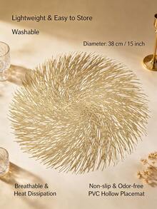 6pcs, Gold Round Hollow PVC Placemats, Washable Tabletop Decor Mats, Non-Slip Odorless Tableware Mats, Durable Highly Attractive Coasters, Suitable For Restaurants, Cafes, Homestays, Fit For Festivals, Parties, Gatherings, Birthdays, Weddings, Dinners. - Multicolor - View 4