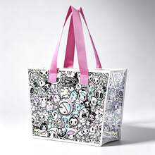 1pc Tokidoki Officially Licensed Cartoon All-Over Print Tote Bag, Waterproof PVC Transparent Shoulder Bag With Magnetic Closure, Large Capacity Casual Handbag For Daily Shopping And Travel - View 2
