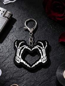 Goth Skeleton Hand Heart Acrylic Keychain, Dark Aesthetic Skull Key Ring, Halloween Punk Bag Charm, Car Key , Gothic Dark Style Keychain Accessories - Multicolor - View 1