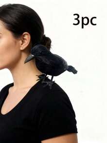 1pc Realistic Crow Decor With Black Feathers And Shoulder Strap, Suitable For Gothic Cosplay, Halloween And Christmas Celebrations (No Battery Required) - View 13