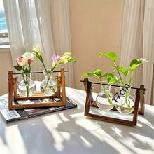 Multi-Tube Bulb Hydroponic Propagation Set With Wooden Stand, Suitable For Hydroponic Plants, Desktop Home Gardening, Wedding Decoration - Universal - View 7