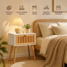 Wooden Nightstand With Slatted Drawer And Solid Wood Legs, Modern Side Table 40 X 30 X 47 Cm For Bedroom And Living Room With Matte Finish - B - View 4