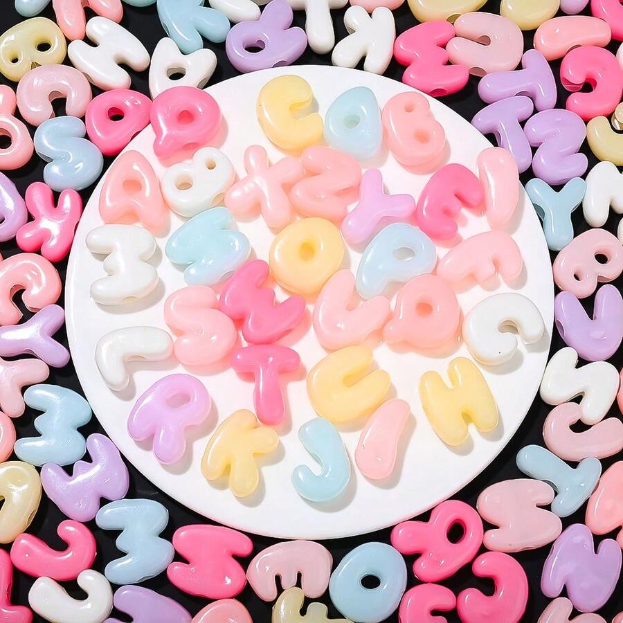 10/50/100PCS Macaron Color Bubble Alphabet Beads Chunky Acrylic Letter Beads Large Hole Spacer Beads For Jewelry Making DIY Keychain Phone Chain Decor - Multicolor - View 1