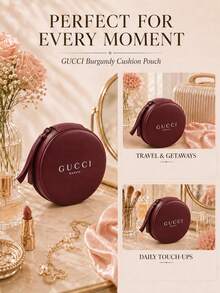 Gucci 酒紅色圓形收納包，直徑 8.5cm，單件，順滑小巧便攜，適合日常出行，收納首飾與小型美妝用品 - 酒紅色 - 查看 9