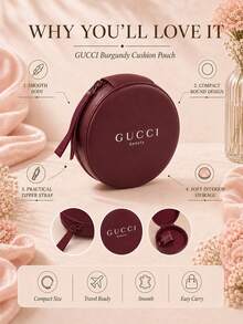 Gucci 酒紅色圓形收納包，直徑 8.5cm，單件，順滑小巧便攜，適合日常出行，收納首飾與小型美妝用品 - 酒紅色 - 查看 5