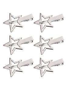 2pcs Women's Star Metal Bangs Clips, Casual Short Hair Hair Clips, Date Side Clips, Five-Point Star Pair Clips, Simple Versatile Star Hair Clips For Women Side Bangs Clip - Silver - View 10
