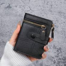 New Women's Solid Color Snap Button Wallet, Slim Short Card Holder Coin Purse - Multicolor - View 2