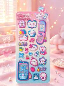 Cartoon Retro Mobile Phone Stickers, Y2K Pink Themed Decor Stickers For Stationery Notebooks Luggage - Multicolor - View 15