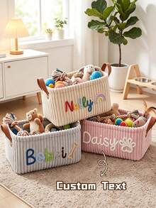 Personalized Baby Keepsake Basket, Customized Name Nursery Storage, Soft Yarn Storage Basket, Baby Christening Gift - Multicolor - View 2