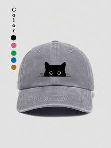 1"Black Cat Print" Baseball Cap, Washed Baseball Hat, Outdoor Casual Sun Hat, Unisex - Black Cat Print - View 5