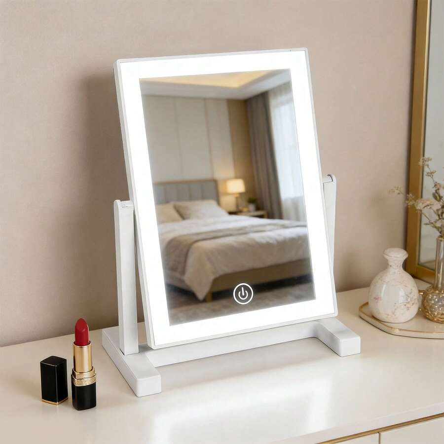 Touch Control Dimmable LED Makeup Mirror, 3 Light Colors, Desktop Style, Perfect For Bathroom, Vanity, Travel, Ideal Gift For Valentine's Day, Mother's Day, Birthday - Tabletop Mirror - View 1