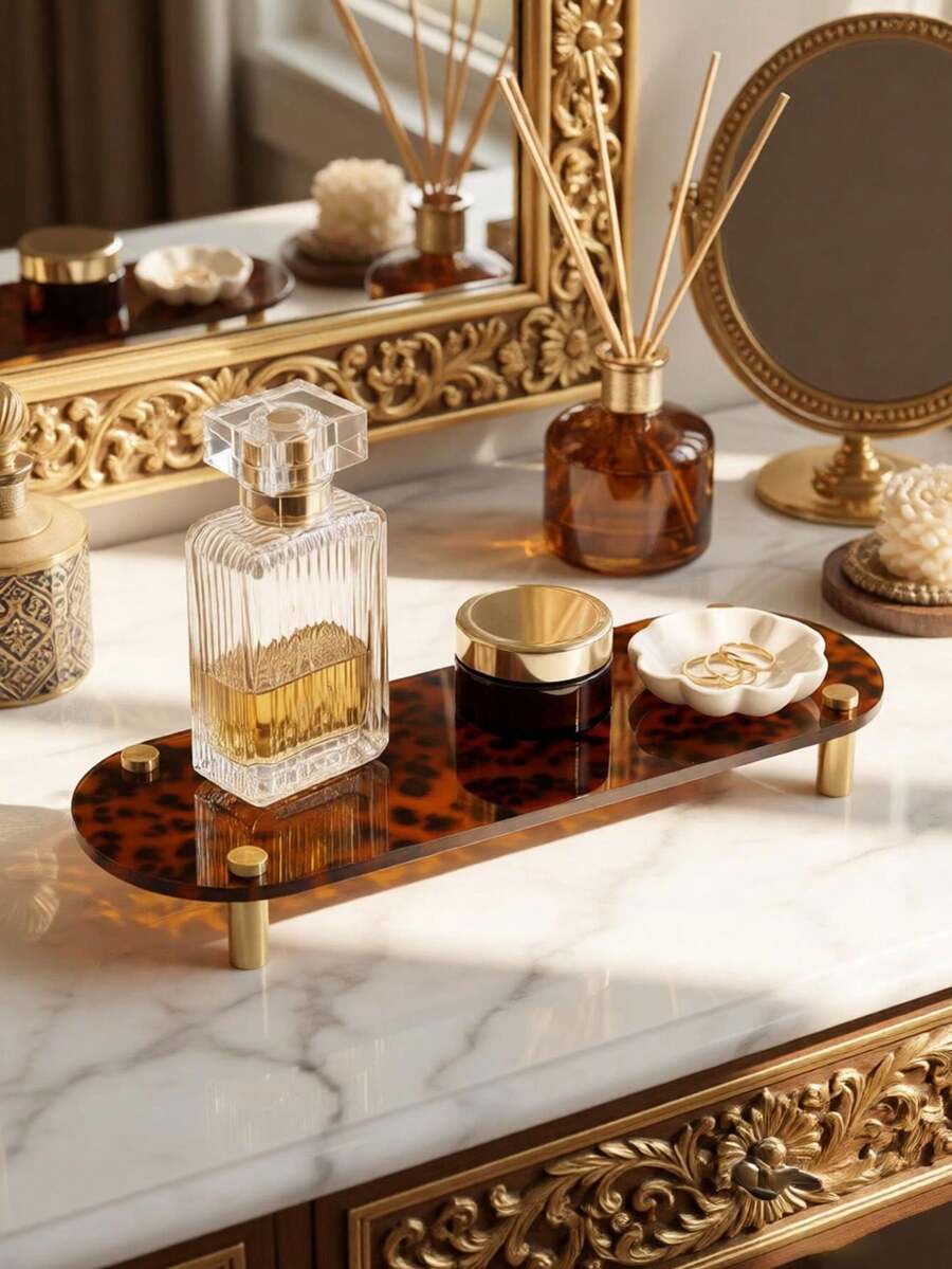 Leopard Print Acrylic Perfume Display Stand Vanity Cosmetic Jewelry Organizer Tray For Dresser Bedroom Room Decor - Multicolor - View 1
