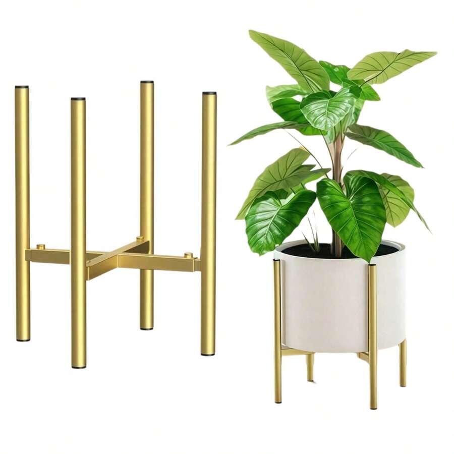 Modern Gold Metal Plant Stand, Adjustable Width, Indoor Plant Riser, Sturdy Flower Pot Holder, Living Room Corner Decor - Multicolor - View 1