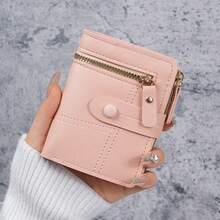 New Women's Solid Color Snap Button Wallet, Slim Short Card Holder Coin Purse - Multicolor - View 8
