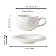 1pc Nordic Style Textured Ceramic Cup & Saucer Set, Black & White Matte Stone Pattern Latte Tea Cup, Suitable For Home, Office, Afternoon Tea, Great Gift - Multicolor - View 12