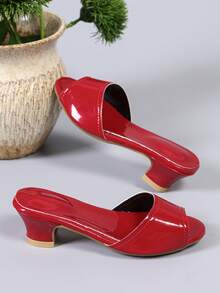 Shu Rui Girls' Red Glossy Open-Toe High Heel Sandals, Fashion Classic Slippers, Daily And Party Princess High Heels - Red - View 6