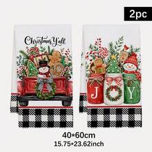 2pcs Christmas Theme Plaid Truck Gingerbread Snowman Kitchen Towels, Rectangular Microfiber Printed, Dish Cloth, Scouring Pad, Hand Towel, Cooking Baking Tea Towel, Christmas Kitchen Decor, Housewarming Gift, Birthday Gift, Bathroom Cleaning Cloth, Decorative Towel - White - View 12