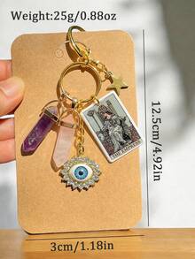 1pc Natural Stone Crystal Evil Eye Turquoise Pendant Keychain Backpack Charm Car Key Pendant Daily Use Small Gift - Multicolor - View 6