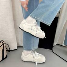 Women's Cute Embroidered Round Toe Colorblock Patchwork Casual Shoes, Lightweight Spring/Autumn Outdoor Shopping Shoes - White Gray - View 5