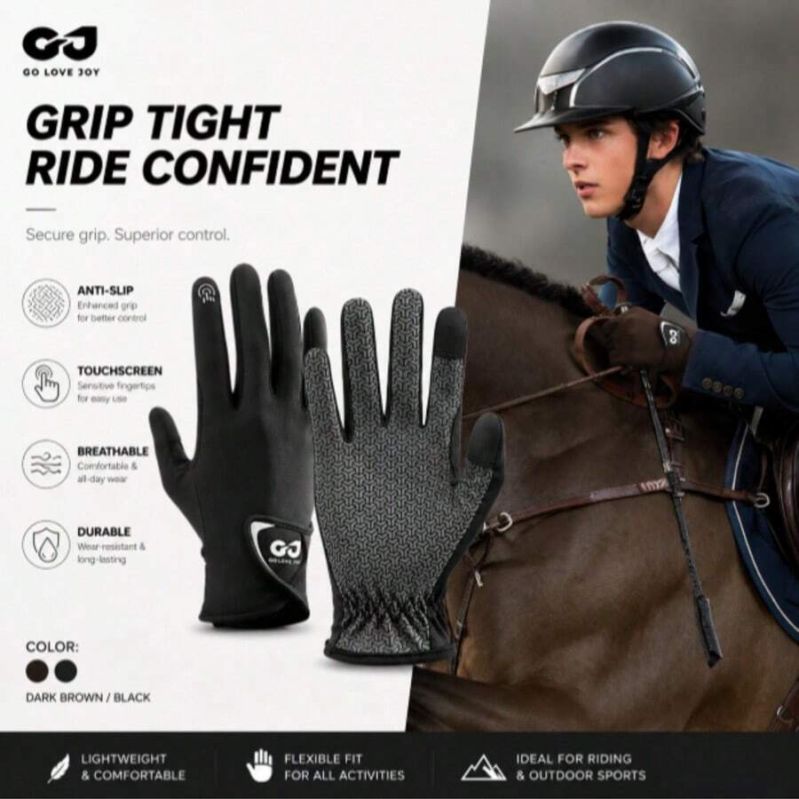 1pc Equestrian Riding Gloves, Touchscreen Horse Riding Gloves, Anti-Slip Grip, Breathable Lightweight Gloves For Horseback Riding, Outdoor Sports & Training - Multicolor - View 1