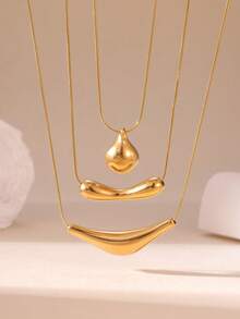 GEREIT 1pc/3pcs 18K Gold Plated Stainless Steel Polished Curved Tube Round Spoon Gold Bar Necklace - Gold - View 10