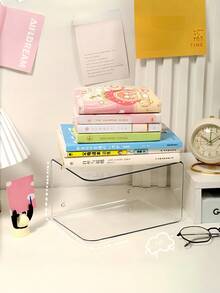 1/2pcs Thickened Transparent Acrylic Bookends, Large Capacity, Minimalist Design, Multiple Styles Available. Suitable For Bedroom Bookshelf Storage, Room Book Storage Rack, Bookshelf, Home Storage Box - View 6