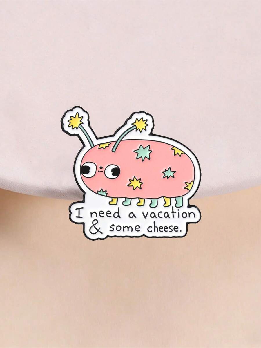 Cute Pink Star Bug Funny Quote Enamel Pin Whimsical Vacation Cheese Meme Lapel Badge Metal Brooch For Backpack Jacket Quirky Accessory Gift - Pink - View 1