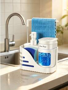Kitchen Dish Soap And Dishwashing Liquid Set With Sponge Holder And Towel Rack, 4-In-1 Kitchen Sink Countertop Soap Dispenser Pump, Practical Kitchen And Bathroom Gadget, Creative Kitchen Soap Dispenser, Kitchen Storage Organizer, Modern Home Decor, Practical Holiday Gift - Multicolor - View 2