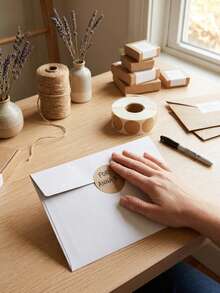 1/2 Roll Kraft Paper Round Self-Adhesive Labels, Blank Brown Round Name Tags, Suitable For Product Classification, Food Jar Container Storage, Gift Envelope Sealing, DIY Craft Marking, Office And Small Business Packaging Supplies - Yellow - View 6