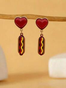 1 Pair Fashionable Cute Realistic Food Hot Dog Shaped Women's Earrings, Suitable For Daily Wear, Parties, Gatherings, Music Festivals, Vacation Outfits - Multicolor - View 1