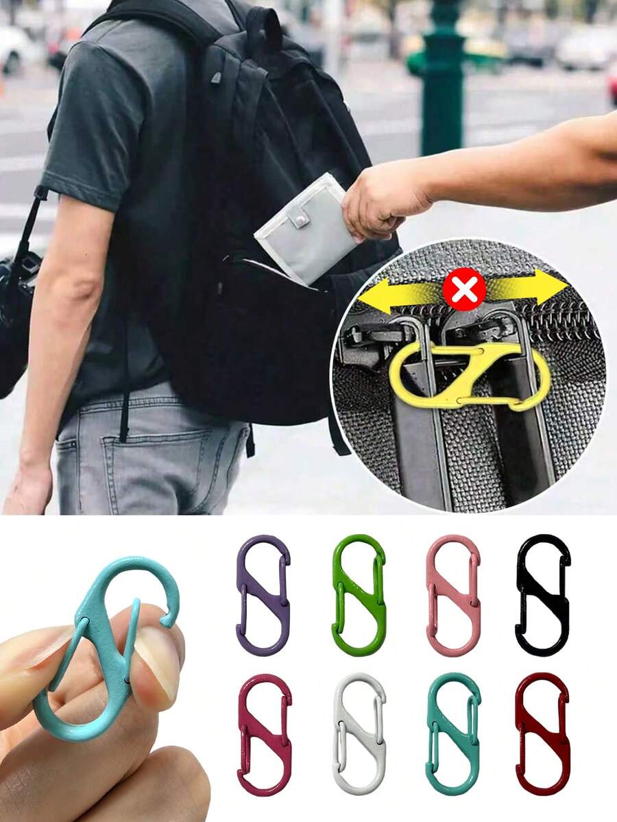 Backpack Zipper Lock Set Dual S-Type Double Opening Carabiner Clip For Women Cruise Camping Beach Holiday Back To School Travel Essentials Accessories