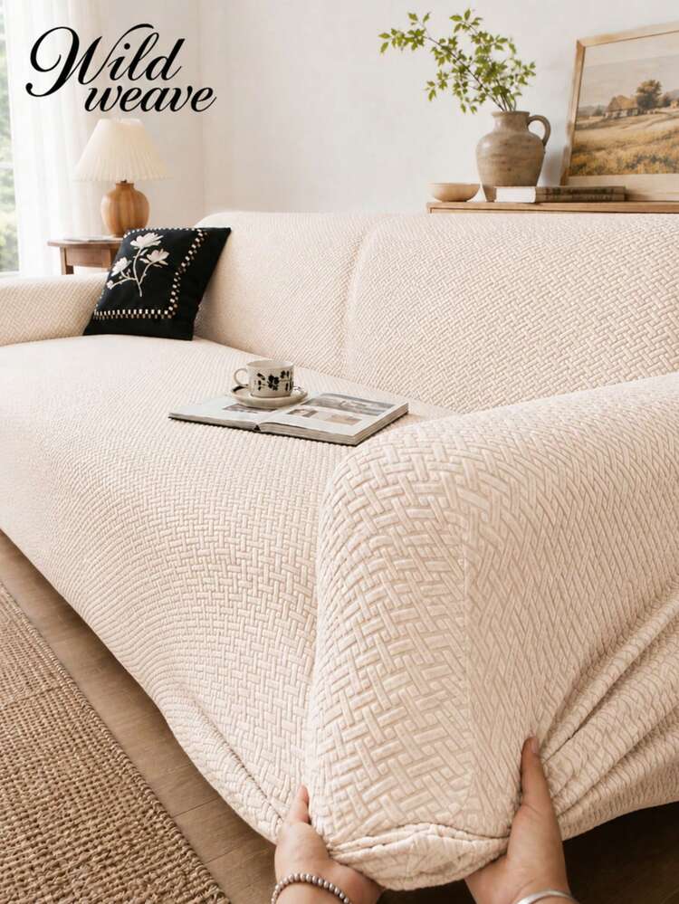 1pc Jacquard Sofa Cover, Modern Style Jacquard Seat Cushion Cover, Suitable For Daily Living Room Scenes, All-Season Sofa Cover - Beige - View 7