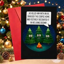 1/3sets Funny Dark‑Humor Christmas Greeting Card With Envelope, Spooky Talking Christmas Trees Around Campfire Design,Novelty Humorous Xmas Card For Friends Family Holiday Season Greeting Present,Winter Festive Funny Style - A - View 1