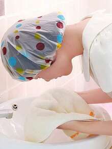 2/5 Fashionable Shower Caps, Women's Hairnets, Adjustable Elastic Printed Shower Caps, Reusable, Made Of PE Material, Suitable For Showering, Makeup And Hotel Use, Colors Are Random - View 3