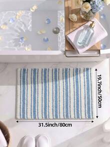 DAJIANG 1pc Bathroom Rug Mat, Flocked Soft Touch, Blue & White Striped Fresh Style, TPR Non-Slip Backing, Suitable For Kitchen, Outdoor, Indoor, Hallway, Bedroom, Living Room, Bedside, Machine Washable Easy To Clean, Autumn Bathroom Decor Rug - Multicolor - View 15