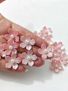 30pcs Faux Pearl Plated Pink Rhinestone Flower Design Hat Dress Decorative Buttons DIY Handmade Craft Accessories - Pink Iridescent Pearl Flower - View 4