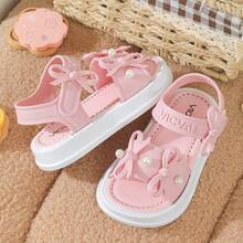 Lugualt Girls' Fashion Beaded Bow Decor Thick Sole Sandals - Pink - View 6