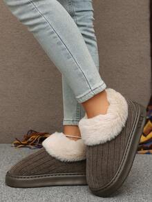 Women's Plush Slippers, Thick Sole, Thermal Lined, Warm, Indoor, Full Foot Coverage, Fluffy, Winter Home Wear - Brown - View 6