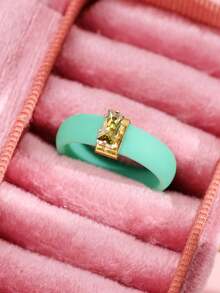 7-1pc/Set Fashionable Luxurious Personalized Minimalist High-End Elegant Unique Exquisite Square Colorful Zirconia Silicone Rings For Women Daily Wear Holiday Party Jewelry - Multicolor - View 14