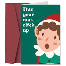 1pc Humorous Christmas Card With Envelope - Messed Up By Elves This Year - Holiday Greeting Card For Family, Friends, Suitable For Anyone, Winter New Year Greeting Card - A - View 1