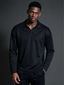 Camvyn Men's Casual Versatile Loose Drop Shoulder Crew Neck Sweatshirt, Autumn/Winter - Black - View 1