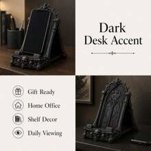 Dark Gothic Style Black Church Carved Skull Pattern Desktop Phone Stand, Resin Material Ensures Stable Phone Support, Suitable For Desk, Office, Bedroom, Vintage Decorative Ornament, New Year Party Theme Desktop Display Item, Foldable Portable Phone Stand, Premium ABS Desktop Stand, Adjustable Angle Universal Stand, Multi-Angle Foldable Desktop Support - Multiple Styles - View 4