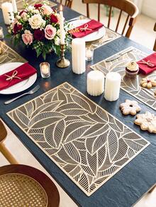 2-12pcs Gold Leaf Placemats, PVC Material Minimalist Style Foil Stamped Vase Mat, Washable, Easy To Clean, Wipeable, Non-Slip, Heat Resistant, Dining Table Placemats, Suitable For Room Decor, Home Dining Table Decor, Home Decor, Suitable For Holidays, Parties, Birthdays, Weddings And Dinners - Multicolor - View 1