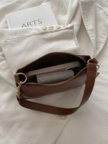 Fashionable Retro Mini Solid Color Textured Shoulder Bag With Pendant, Suitable For Shopping, Wallet, Young Women, College Students, Newcomers, Office Workers. They Are Perfect For Office, University, Work, Business, Commuting, Outdoor Activities, Travel And Outings - Brown - View 9