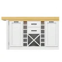 360° Rotating Kitchen Island With 120–223 Cm Storage, Removable Wine Rack, Trash Can Holder, And Side Snack Shelves, White/Black - White - View 8