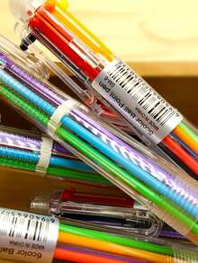 4pcs Transparent Six-Color Round Ballpoint Pen, School Supplies, Writing Pen, Colorful Marker, Back-To-School Supplies - A - View 4