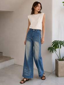 8196# Celana Jeans Wanita Eropa dan Amerika Model Lebar yang Dipersonalisasi untuk Musim Gugur Kasual - Dusty Blue - View 5